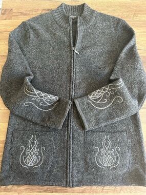 VTG Rino Rossi 100% Boiled Wool Full-Zip Embroidered Cardigan Jacket Size M